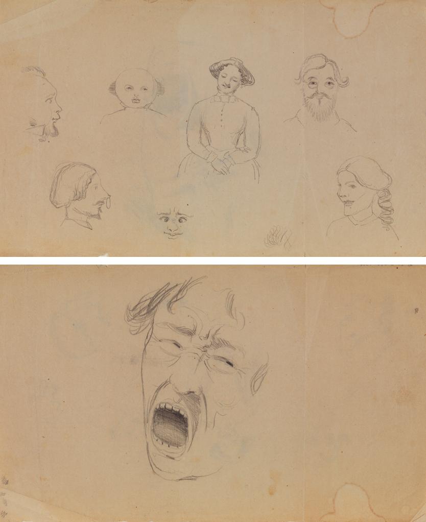 Studies of Head; verso: Man Screaming