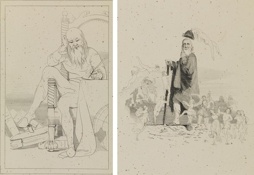[Old man with fairies];  [Seated scribe writing]