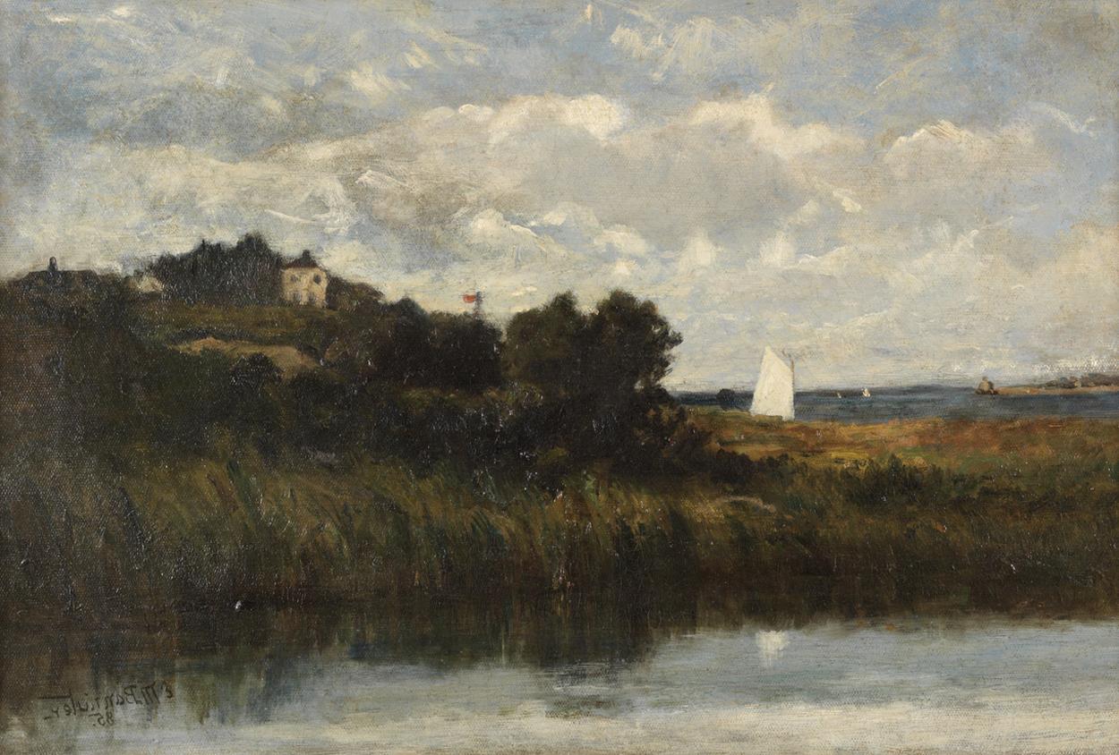 Untitled [Landscape with water and sail boat]