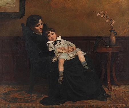 Cecilia Beaux的《孩子的童年》画的是一个小男孩坐在妈妈的腿上