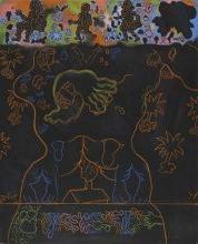 苏伦·罗卡，带手提包的瞌睡虫，1968，布面油画，60 x 40英寸., Mr. 和夫人. 爱德华·H. 科茨基金，2011.25
