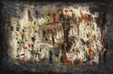 标题不详(街景)，1947年，船上油画，20 × 30英寸.，雷蒙德J .收藏. 麦奎尔，纽约，©Norman W. Lewis; Courtesy of Michael Rosenfeld Gallery, LLC, New York, NY