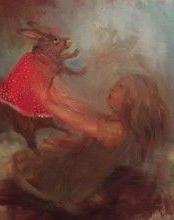 珍妮·坎兹勒，兔子裙，2014，板面油画，10 x 8英寸.