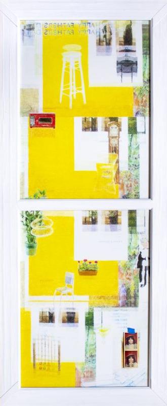 茱莉亚McGehean, “客厅里的生活”24英寸x 48英寸溶剂转移, 彩色铅笔, 丙烯酸, 桦木单板, 2019帧