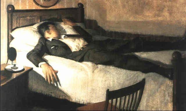 灵感来自威廉·多贝尔，“熟睡的年轻人”油画，1935年