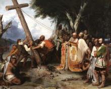彼得·弗雷德里克·罗瑟梅尔·德·索托在密西西比河岸边高举十字架