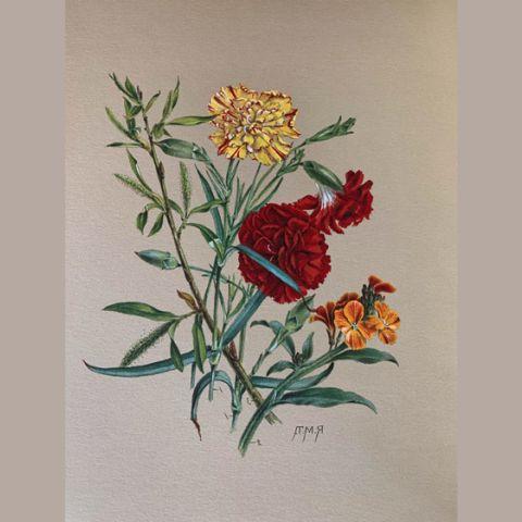 painted illustration of carnations by rosa m towne